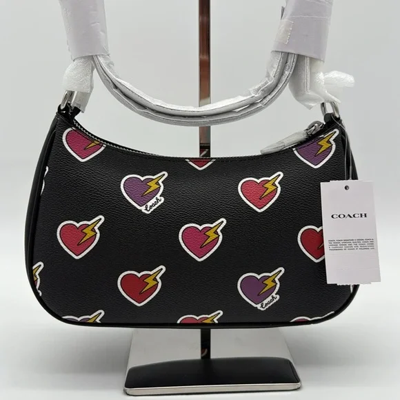 Coach Teri Shoulder Bag With Heart Bolt Print - Picture 2 of 14
